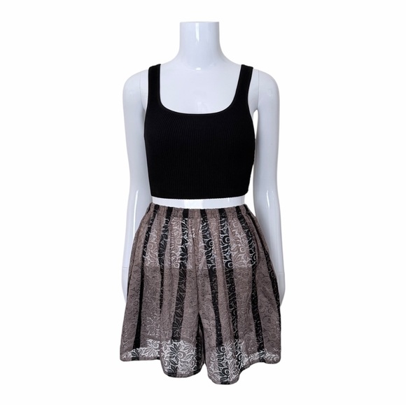 Gideon Oberson Pants - VTG Lace High Waist Shorts Size EU 40 Stripes Loungewear Coquette 90s Retro